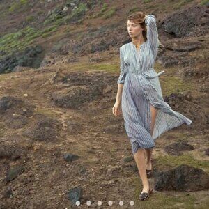 DÔEN ‘Lorena’ Organic Cotton Voile Dress Monte Isola Stripe M